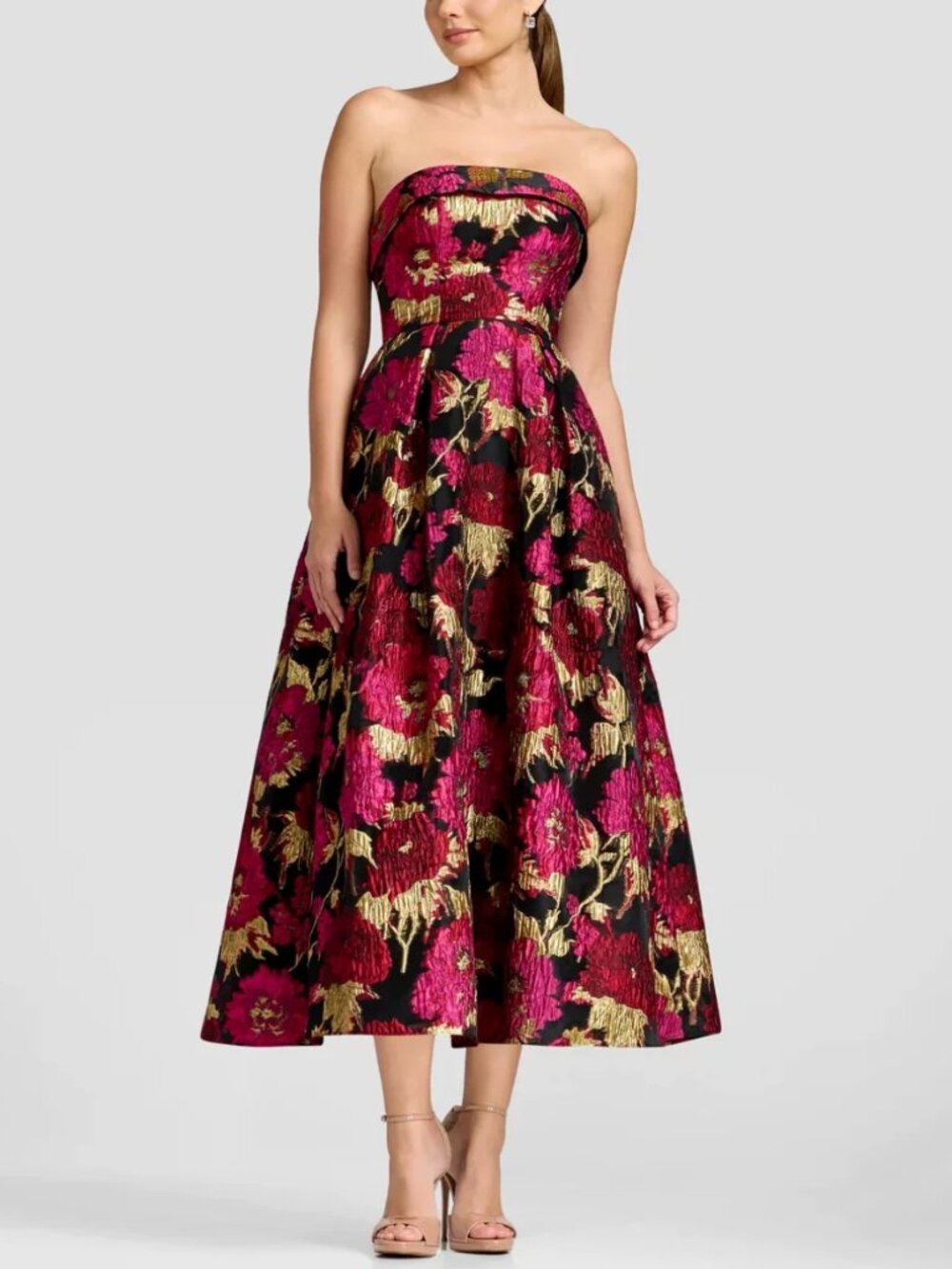 NWT Dress the Population Mika Midi Dress Strapless Gown Medium Party Cocktail
